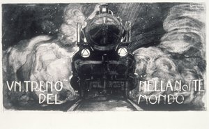 Um trem na noite do mundo (tempera no cartão)
